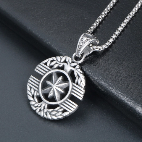 Vintage Stainless Steel Eight-Pointed Star Compass Tree Of Life Pendant Necklace For Men Retro Polished Round Hollow Medallion Jewelry Gift