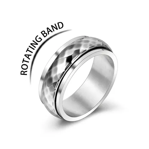 Retro Punk Titanstahl Drehbare Hammerschlag Textur Spinner Ring Für Herren Stressabbau Schmuck Silbernes Band