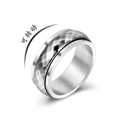 Rétro Punk Acier Titane Rotatif Texture Martelé Spinner Ring Pour Hommes Soulagement Stress Bijoux Anneau Argent