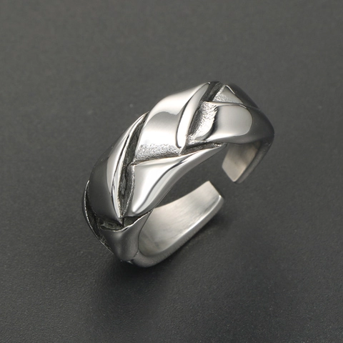 Vintage Titanstahl Geflochtener Offener Ring Für Herren Retro Hip-Hop Verstellbar Verdrehter Geometrischer Fingerring Schmuck