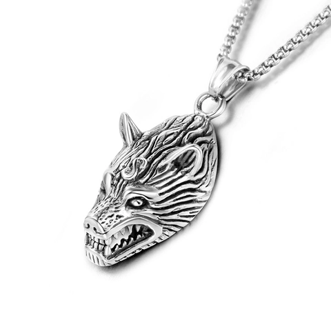 Vintage Viking Wolf Head Pendant Necklace Men Stainless Steel Retro Punk Gothic Animal Charm Pendant Jewelry Without Chain Or With Chain