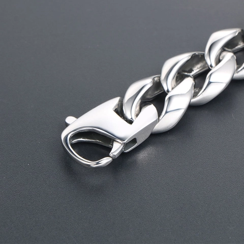 Polished Titanium Steel Cuban Link Bracelet Hip Hop Punk Style Thick Curb Chain Wristband Jewelry For Men Women