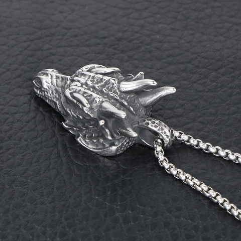 Punk Stainless Steel Dragon Head Pendant Necklace Retro Gothic Animal Mythical Creature Jewelry For Men Women Gift