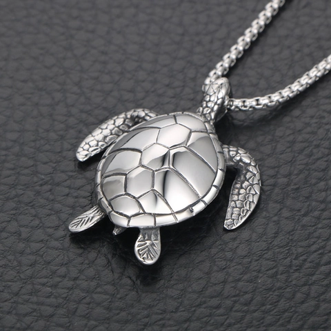 Titanium Steel Sea Turtle Pendant Necklace For Men Women Polished Stainless Steel Animal Charm Jewelry Long Life Turtle