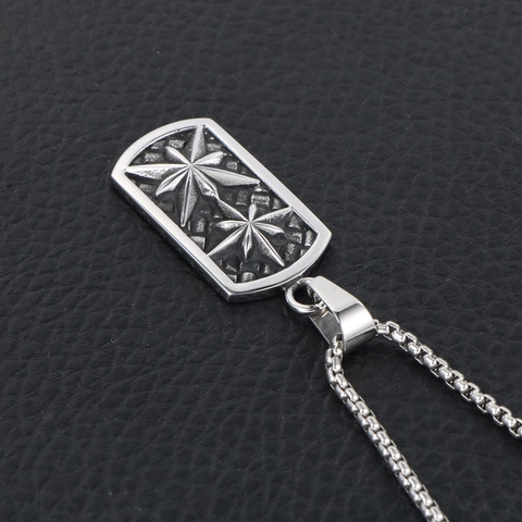 Vintage Titaniumstaal Dog Tag Hanger Halsketting Voor Heren Dames Achtpuntige Ster Kompas Gegraveerd Rechthoekige Sieraden Cadeau