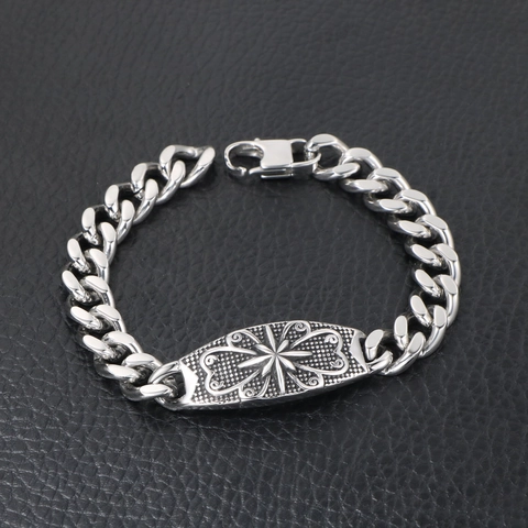 Bracciale da Uomo in Acciaio al Titanio con Stella a Otto Punte Punk Retrò Gotico Catena Cubana Gioielli di Moda