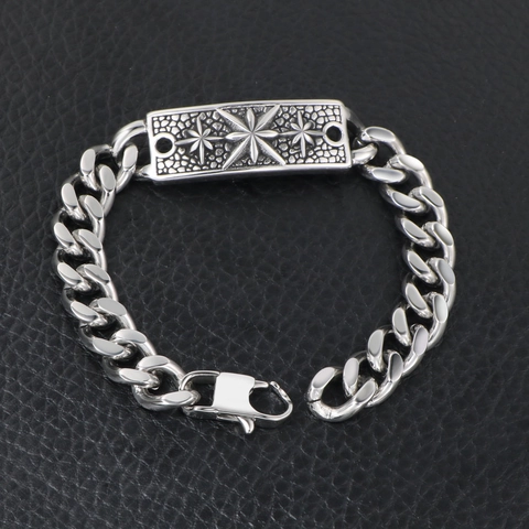 Bracciale a Maglia Cubana in Acciaio Inossidabile da Uomo con Placca a Stella Retrò Gioielli alla Moda Hip Hop Streetwear