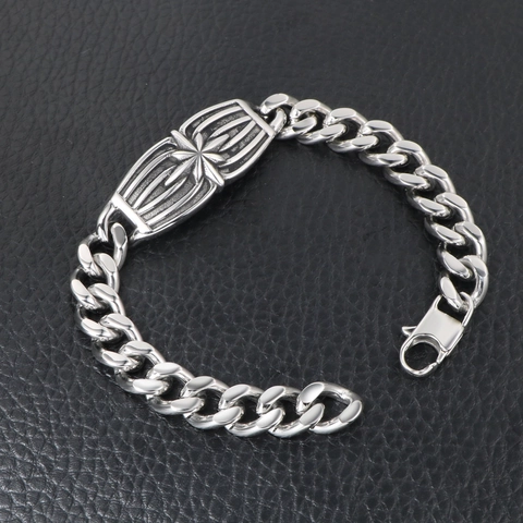 Herren Edelstahl Panzerkette Armband Mit Sternenmuster Dekorationsplatte Hip Hop Rock Punk Stil Schmuck Geschenk