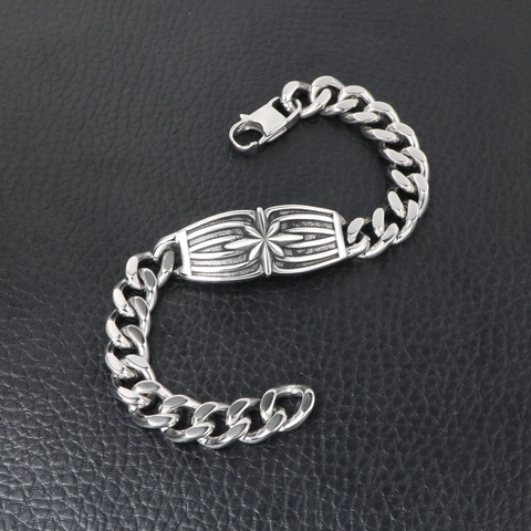 Bracciale da Uomo in Acciaio Inossidabile Catena Cuban Link Con Piastra Decorativa a Stella Gioielli Stile Hip Hop Rock
