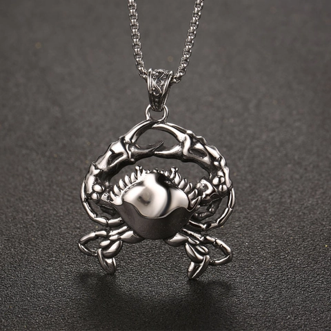 Collana con Ciondolo a Granchio in Acciaio Inossidabile Stile Punk per Uomo Gioielli Animali Marini Argento Retrò Regalo
