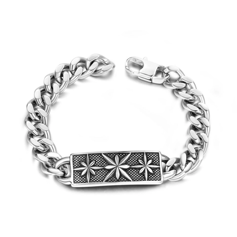 Bracciale Vintage Punk in Acciaio al Titanio Maglia Cubana per Uomo Donna Piastra Metallica con Motivo a Stella Gioielli
