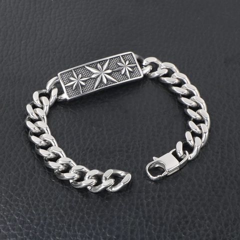 Bracciale Vintage Punk in Acciaio al Titanio Maglia Cubana per Uomo Donna Piastra Metallica con Motivo a Stella Gioielli