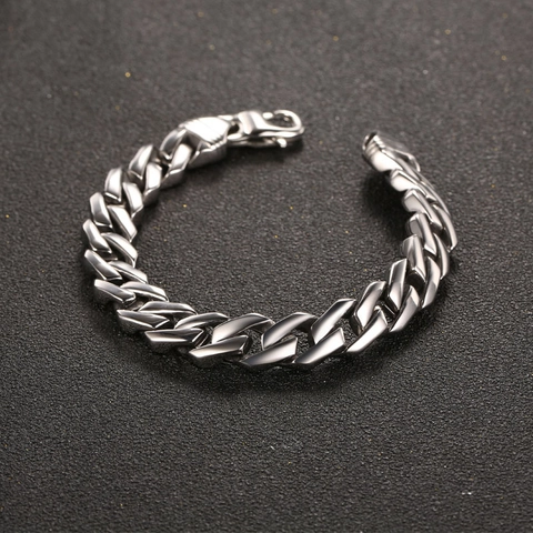 Bracciale da Uomo Punk in Acciaio Inossidabile 316L Maglia Cubana Lucidato a Specchio in Acciaio al Titanio Gioielli Moda