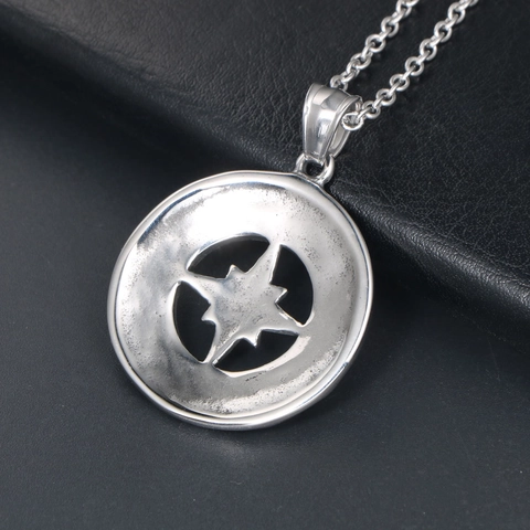 Retro Stainless Steel Compass Eight-pointed Star Pendant Necklace Punk Gothic Round Hollow Out Compass Necklace Jewelry For Men Women