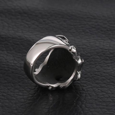 Vintage Stainless Steel Qilin Ring For Men Retro Lion Head Wide Signet Finger Ring Punk Hip Hop Jewelry Gift