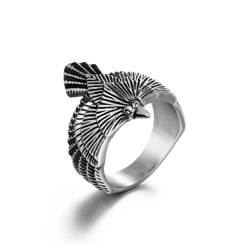 Vintage Stainless Steel Eagle Ring For Men Gothic Punk Carved Bird Wing Feather Pattern Band Jewelry Accessories Gift