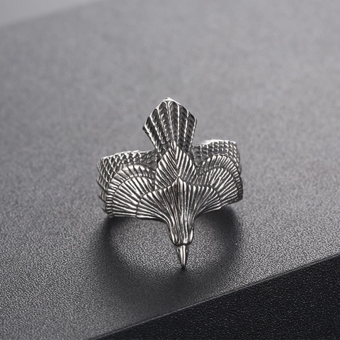 Vintage Stainless Steel Eagle Ring For Men Gothic Punk Carved Bird Wing Feather Pattern Band Jewelry Accessories Gift