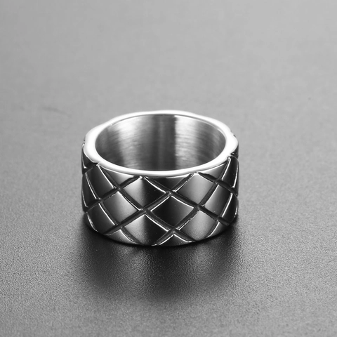 Anello Vintage in Acciaio Inossidabile con Motivo Trapuntato per Uomo Donna Anello a Fascia Geometrico a Rombi Gioielli di Moda