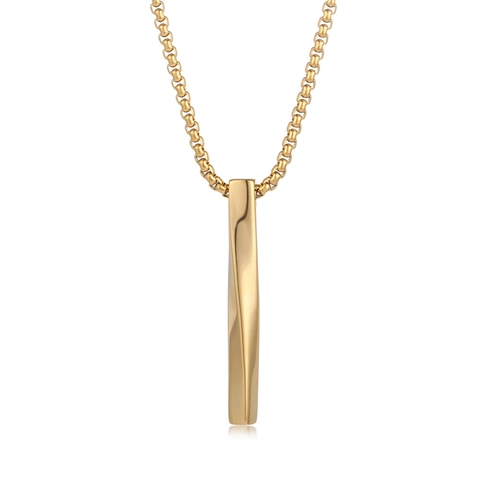 Minimalist Titanium Stainless Steel Twisted Bar Pendant Necklace Geometric Rectangular Stick Box Chain Industrial Jewelry