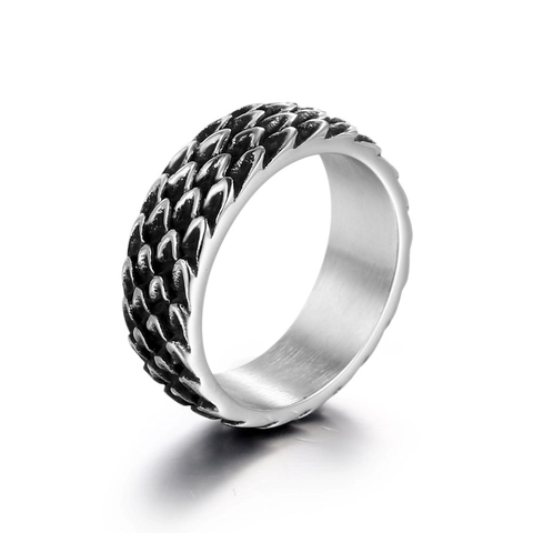 Vintage Titanium Steel Dragon Scale Ring For Men Women Punk Hip Hop Distressed Wide Band Ring Stainless Steel Jewelry Gift