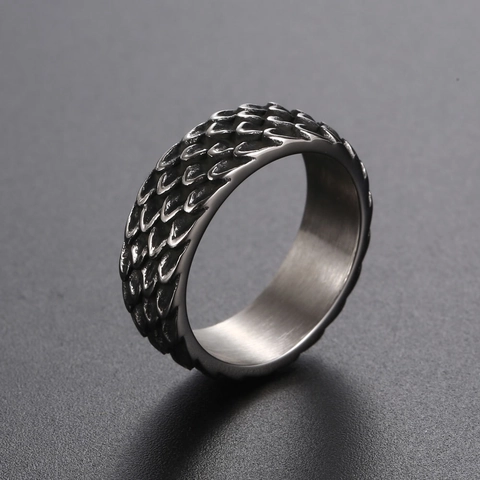 Vintage Titanium Steel Dragon Scale Ring For Men Women Punk Hip Hop Distressed Wide Band Ring Stainless Steel Jewelry Gift