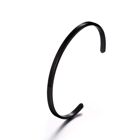 Minimalist Titanium Steel C-Shaped Open Cuff Bracelet For Men Women Polished Black Silver Geometric Fashion Jewelry Bracelet