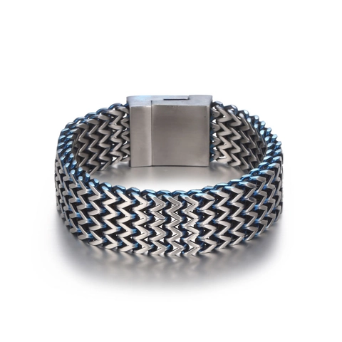 Bracciale Intrecciato Largo in Acciaio Inossidabile da Uomo Gioielli in Stile Industrial Punk Con Fibbia Quadrata per Uomo