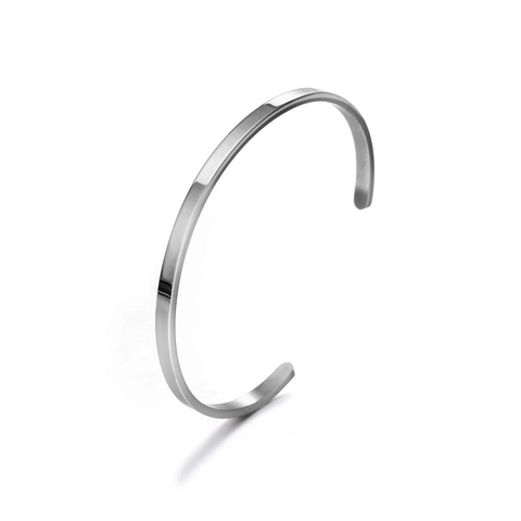 Minimalist Titanium Steel C-Shaped Open Cuff Bracelet For Men Women Polished Black Silver Geometric Fashion Jewelry Bracelet