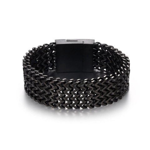 Bracciale Intrecciato Largo in Acciaio Inossidabile da Uomo Gioielli in Stile Industrial Punk Con Fibbia Quadrata per Uomo