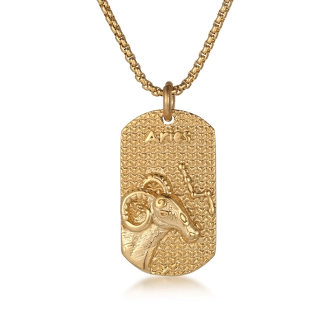 Collana con Targhetta Ariete in Acciaio al Titanio Lucidato con Pendente a Rilievo Unisex Gioielli Personalizzati Zodiaco