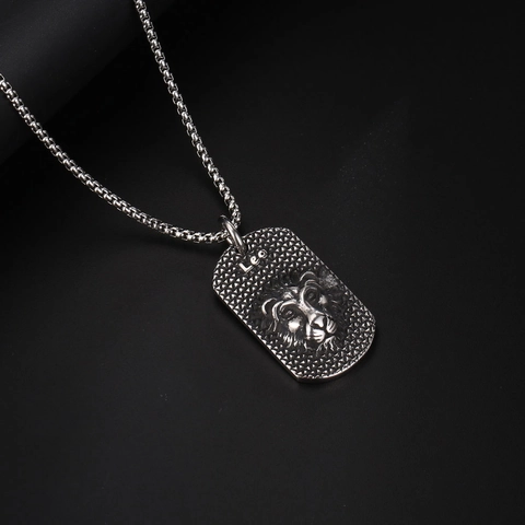 Collar con Colgante de Cabeza de León Leo de Acero de Titanio para Hombre Hip Hop Signo del Zodiaco Joyas de Acero Pulido