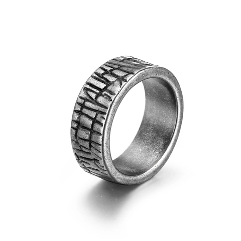 Vintage Stainless Steel Distressed Band Ring For Men Retro Industrial Texture Antique Silver Color Fashion Jewelry Gift