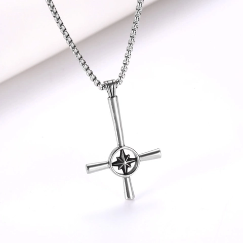 Collana con Ciondolo a Croce in Acciaio Inossidabile Gothic Punk per Uomo Donna Oro Argento Stella Bussola Gioielli Hip Hop Ciondolo Solo
