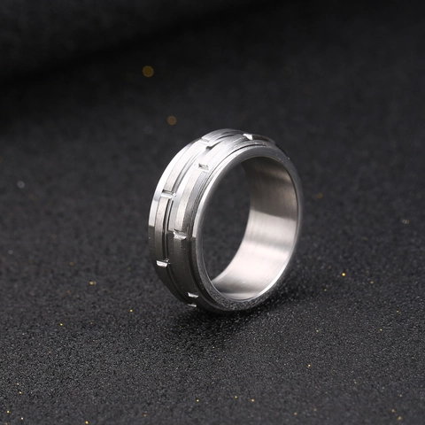 Anello Spinner in Acciaio Inossidabile per Uomo Donna Industriale Punk Rotante Scanalato Anello a Fascia Gioielli Minimalisti