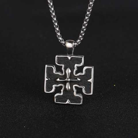 Vintage Men Titanium Steel Cross Pendant Necklace Polished Geometric Gothic Black Inlay Jewelry Pendant For Men Dating Everyday Gift