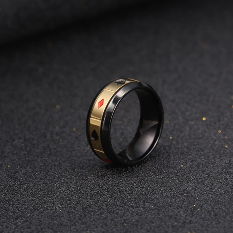 Rotatable Stainless Steel Poker Card Suits Band Ring For Men Hip Hop Black Gold Plated Stress Relief Spinner Finger Ring