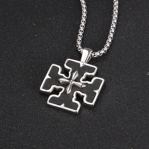 Vintage Men Titanium Steel Cross Pendant Necklace Polished Geometric Gothic Black Inlay Jewelry Pendant For Men Dating Everyday Gift