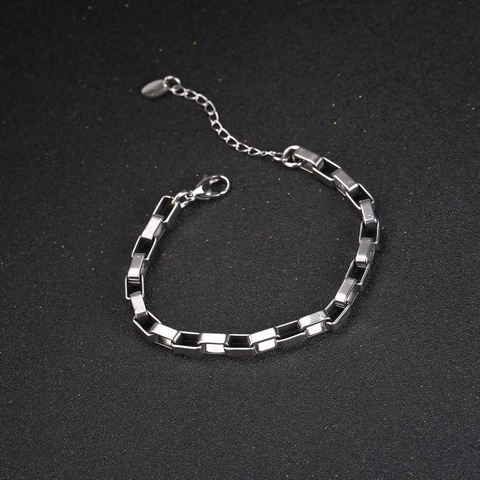 Men Stainless Steel Box Chain Bracelet Minimalist Hip Hop Geometric Rectangle Link Adjustable Wristband Jewelry Gift
