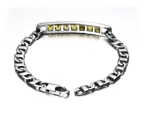 Bracciale da Uomo in Acciaio Inossidabile a Maglia Cubana Con Strass Giallo Quadrato Hip Hop Lucido Punk Rock Gioielli