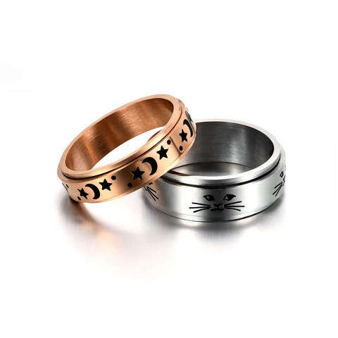 Anello Rotante in Acciaio Inossidabile con Motivo Stella Luna Gatto Sollievo dall'Anxiety Stress Band Ring per Uomo Donna Gioielli