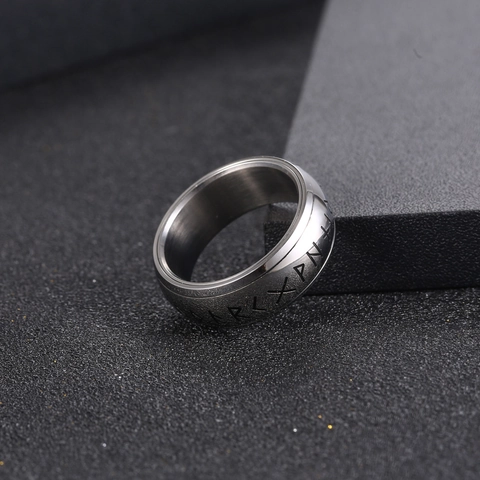 Titanium Steel Norse Rune Spinner Ring For Men Vintage Viking Rotatable Band Ring Polished Hypoallergenic Jewelry Gift