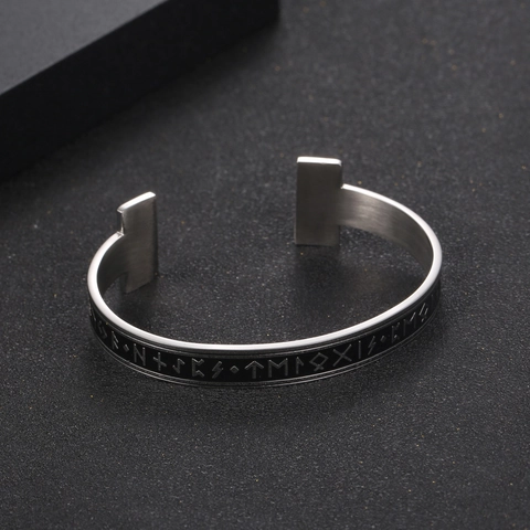 Noorse Viking Runen Open Manchet Armband voor Heren Vintage Roestvrij Staal C-Vorm Runen Bangle Sieraden Cadeau