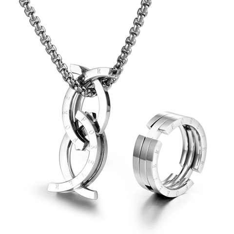 Anello Trasformabile in Acciaio Inossidabile Collana con Ciondolo Doppio Uso Forever Inciso Gioielli Geometrici Irregolari Unisex