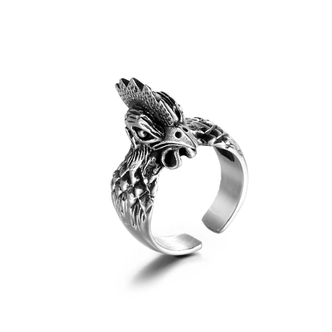 Anello Aperto a Testa di Gallo in Acciaio Inossidabile Vintage per Uomo Anello Statement Cock Punk Animal Gioielli Moda