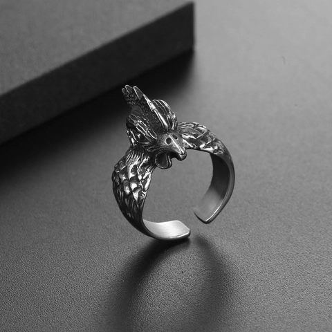 Anello Aperto a Testa di Gallo in Acciaio Inossidabile Vintage per Uomo Anello Statement Cock Punk Animal Gioielli Moda
