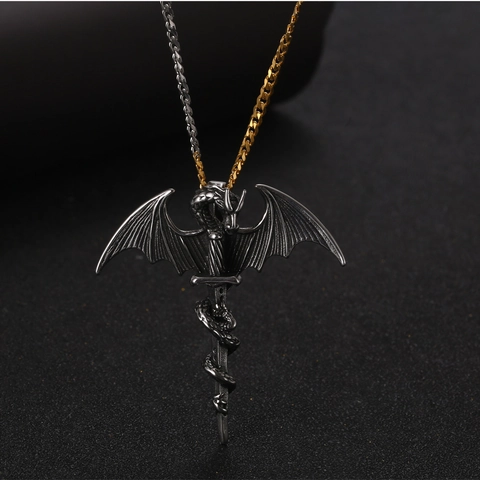 Heren Gothic Roestvrij Staal Draak Zwaard Hanger Halsketting Vintage Punk Tweekleurige Ketting Fantasy Biker Sieraden