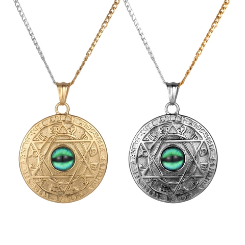 Collana con Ciondolo Malocchio Esagramma in Acciaio Inossidabile Vintage per Uomo Donna Gioielli con Ciondolo a Moneta Rotonda con Runa Zodiacale
