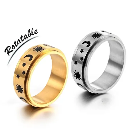 Edelstahl Himmlische Spinner Ring Für Herren Damen Sonne Mond Stern Drehbarer Stressabbau Angst Band Ring Gold Silber Schmuck