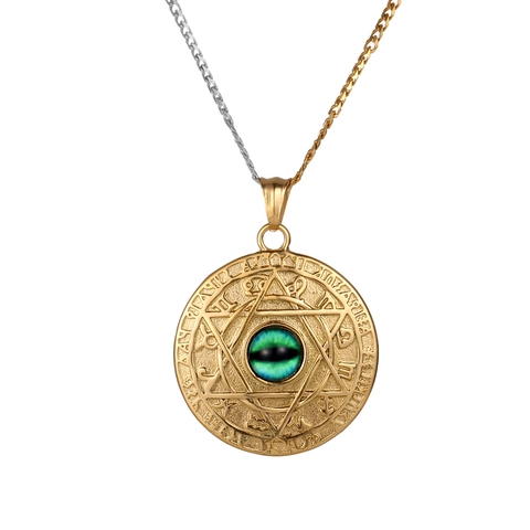 Collana con Ciondolo Malocchio Esagramma in Acciaio Inossidabile Vintage per Uomo Donna Gioielli con Ciondolo a Moneta Rotonda con Runa Zodiacale
