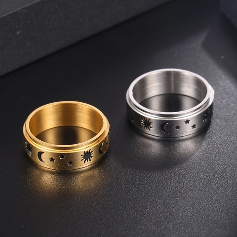 Edelstahl Himmlische Spinner Ring Für Herren Damen Sonne Mond Stern Drehbarer Stressabbau Angst Band Ring Gold Silber Schmuck